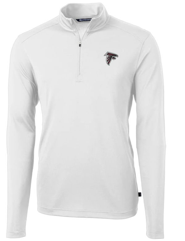 Atlanta Falcons Jacket - White Cutter & Buck Virtue Eco Pique Recycled Quarter-Zip Pullover