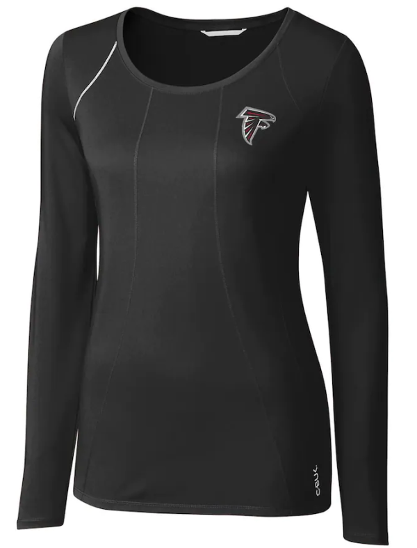 Atlanta Falcons T-Shirt - Black Cutter & Buck Women's Jaimie Scoop Neck Long Sleeve