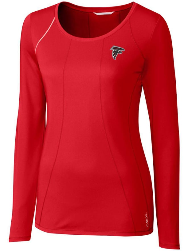 Atlanta Falcons T-Shirt - Red Cutter & Buck Women's Jaimie Scoop Neck Long Sleeve