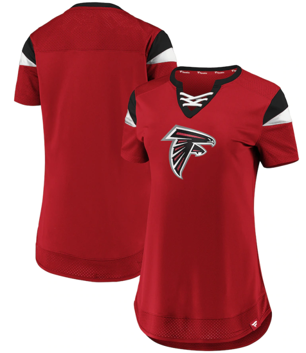 Atlanta Falcons T-Shirt - Red Fanatics Branded Women's Draft Me Lace-Up