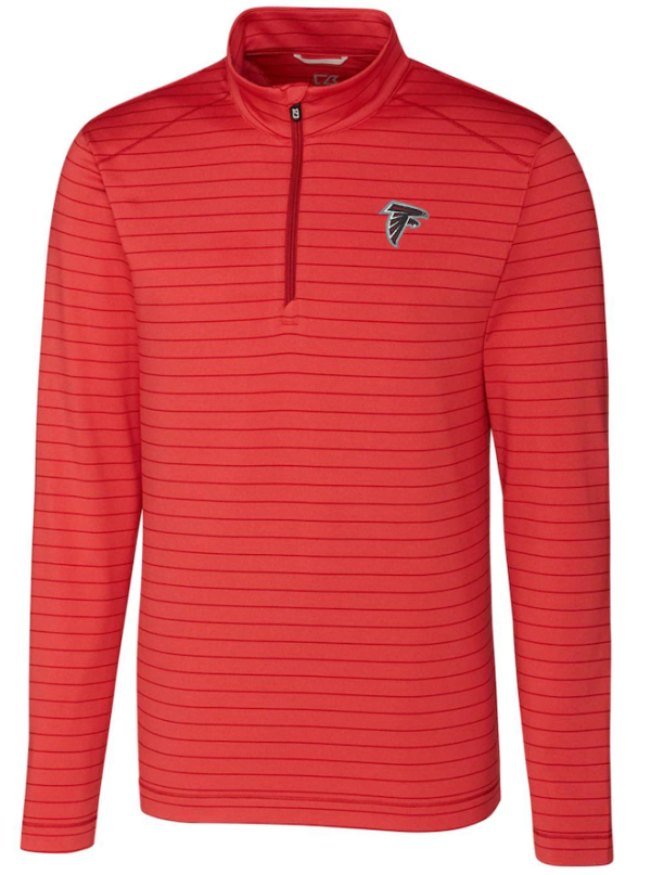 Atlanta Falcons Jacket - Heather Red Cutter & Buck Holman Stripe Quarter-Zip Pullover