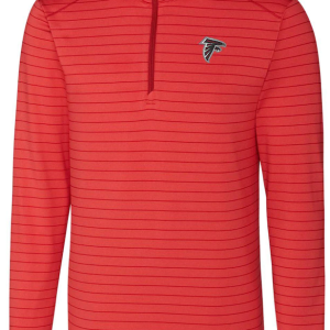 Atlanta Falcons Jacket - Heather Red Cutter & Buck Holman Stripe Quarter-Zip Pullover