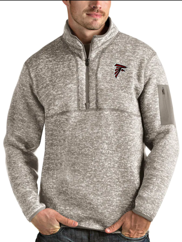 Atlanta Falcons Jacket - Oatmeal Antigua Fortune Quarter-Zip Pullover